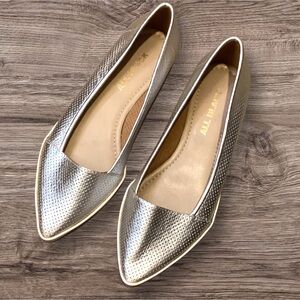 ALL BLACK Footwear Silver Shimmer Leather Pointed Toe Loafers Size 6.5 NEW